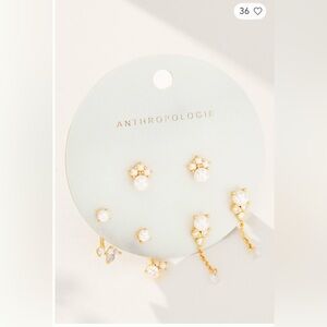 Anthropologie Crystal pearl earring set of 3
